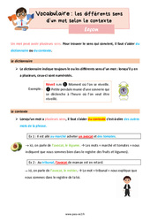 Les différents sens d’un mot selon le contexte - Cours, Leçon de vocabulaire : 5ème Harmos - PDF gratuit à imprimer