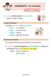 Les antonymes - Cours, Leçon de vocabulaire : 5ème Harmos - PDF gratuit à imprimer