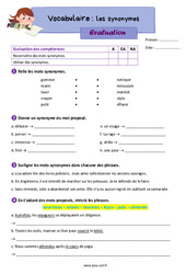 Les synonymes - Évaluation de vocabulaire : 5ème Harmos - PDF à imprimer