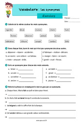 Les synonymes - Exercices de vocabulaire : 5ème Harmos - PDF à imprimer