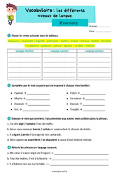 Les niveaux de langue - Exercices de vocabulaire : 5ème Harmos - PDF à imprimer