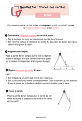 Tracer des cercles - Cours, Leçon de géométrie : 6ème Harmos - PDF à imprimer