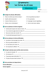 Les formes de phrase (affirmative, négative) - Exercices de grammaire : 6ème Harmos - PDF à imprimer