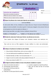 La phrase (verbale et non verbale) - Évaluation de grammaire : 6ème Harmos - PDF à imprimer