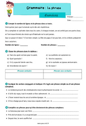 La phrase (verbale et non verbale) - Exercices de grammaire : 6ème Harmos - PDF à imprimer