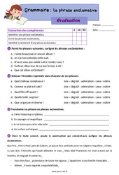 La phrase exclamative - Évaluation de grammaire : 6ème Harmos - PDF à imprimer