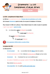 Le COD - Fiches Complément d’objet direct - Cours, Leçon de grammaire : 6ème Harmos - PDF gratuit à imprimer