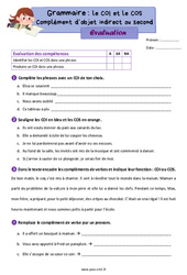 Le COI et le COS Complément d’objet indirect ou second - Évaluation de grammaire : 6ème Harmos - PDF à imprimer