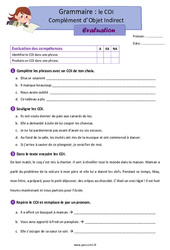 Evaluation Le COI - Fiches complément d’objet indirect - Évaluation de grammaire : 6ème Harmos - PDF à imprimer