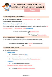 Le COI et le COS Complément d’objet indirect ou second - Cours, Leçon de grammaire : 6ème Harmos - PDF gratuit à imprimer