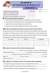 Les compléments de phrase ou CC - Évaluation de grammaire : 6ème Harmos - PDF à imprimer