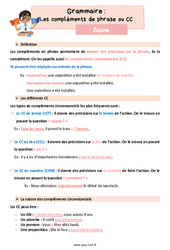 Les compléments de phrase ou CC - Cours, Leçon de grammaire : 6ème Harmos - PDF gratuit à imprimer