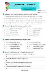 Les articles - Exercices de grammaire : 6ème Harmos - PDF à imprimer