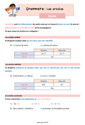 Les articles - Cours, Leçon de grammaire : 6ème Harmos - PDF gratuit à imprimer