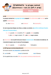 Groupe nominal (déterminant + nom) et groupe nominal prépositionnel (préposition + déterminant + nom) - Cours, Leçon de grammaire : 6ème Harmos - PDF gratuit à imprimer