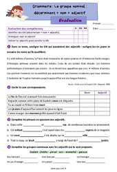 Groupe nominal - Fiches déterminant + nom + adjectif(s) - Évaluation de grammaire : 6ème Harmos - PDF à imprimer