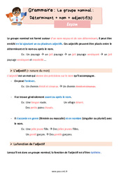 Groupe nominal - Fiches déterminant + nom + adjectif(s) - Cours, Leçon de grammaire : 6ème Harmos - PDF gratuit à imprimer