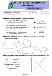 Identifier et décrire les quadrilatères - Évaluation de géométrie : 6ème Harmos - PDF à imprimer