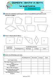 Identifier et décrire les quadrilatères - Exercices de géométrie : 6ème Harmos - PDF à imprimer