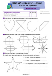 Identifier et tracer les axes de symétrie - Évaluation de géométrie : 6ème Harmos - PDF à imprimer