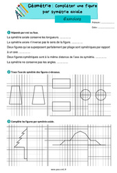 Compléter une figure par symétrie axiale - Exercices de géométrie : 6ème Harmos - PDF à imprimer