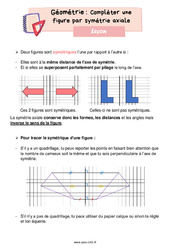 Compléter une figure par symétrie axiale - Cours, Leçon de géométrie : 6ème Harmos - PDF gratuit à imprimer