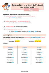 Le présent de l’indicatif des verbes en ER - Cours, Leçon de conjugaison : 6ème Harmos - PDF gratuit à imprimer