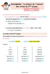 Le présent de l’indicatif des verbes du 2ème groupe - Cours, Leçon de conjugaison : 6ème Harmos - PDF gratuit à imprimer