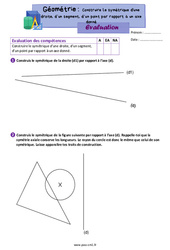 Construire le symétrique d'une droite, d’un segment, d’un point par rapport à un axe donné - Évaluation de géométrie : 6ème Harmos - PDF à imprimer