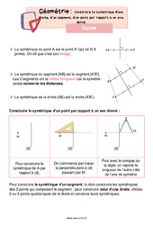 Construire le symétrique d'une droite, d’un segment, d’un point par rapport à un axe donné - Cours, Leçon de géométrie : 6ème Harmos - PDF gratuit à imprimer