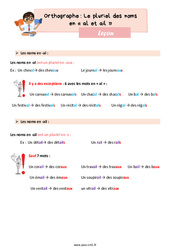 Le pluriel des noms en al et ail - Cours, Leçon d'orthographe : 6ème Harmos - PDF gratuit à imprimer