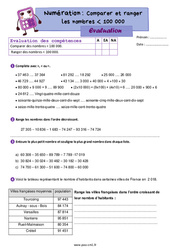 Comparer, ranger les nombres inférieur à 100 000 - Évaluation de numération : 6ème Harmos - PDF à imprimer