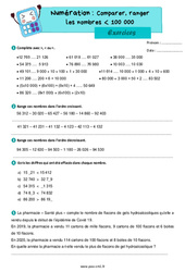 Comparer, ranger les nombres inférieur à 100 000 - Exercices de numération : 6ème Harmos - PDF à imprimer