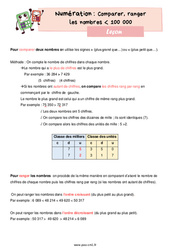 Comparer, ranger les nombres inférieur à 100 000 - Cours, Leçon de numération : 6ème Harmos - PDF gratuit à imprimer