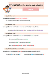 Le pluriel des adjectifs - Cours, Leçon d'orthographe : 6ème Harmos - PDF gratuit à imprimer