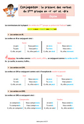 Le présent des verbes du  groupe en - ir - oir et - dre - Cours, Leçon de conjugaison : 6ème Harmos - PDF gratuit à imprimer