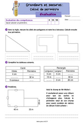 Calcul de périmètre - Évaluation de grandeurs et mesures : 6ème Harmos - PDF à imprimer