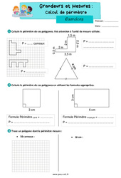 Calcul de périmètre - Exercices de grandeurs et mesures : 6ème Harmos - PDF à imprimer