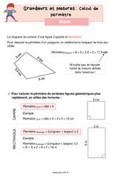 Calcul de périmètre - Cours, Leçon de grandeurs et mesures : 6ème Harmos - PDF gratuit à imprimer