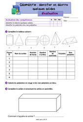 Identifier et décrire quelques solides - Évaluation de géométrie : 6ème Harmos - PDF à imprimer