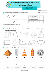 Identifier et décrire quelques solides - Exercices de géométrie : 6ème Harmos - PDF à imprimer