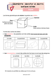 Identifier et décrire quelques solides - Cours, Leçon de géométrie : 6ème Harmos - PDF à imprimer