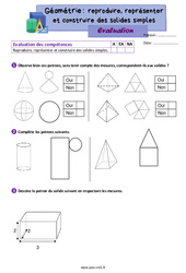 Reproduire, représenter et construire des solides simples - Évaluation de géométrie : 6ème Harmos - PDF à imprimer