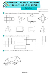 Reproduire, représenter et construire des solides simples - Exercices de géométrie : 6ème Harmos - PDF à imprimer