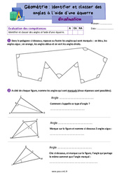 Identifier et classer des angles à l’aide d’une équerre - Évaluation de géométrie : 6ème Harmos - PDF à imprimer