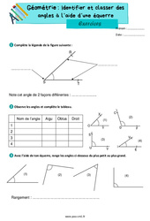 Identifier et classer des angles à l’aide d’une équerre - Exercices de géométrie : 6ème Harmos - PDF à imprimer