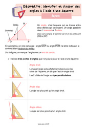 Identifier et classer des angles à l’aide d’une équerre - Cours, Leçon de géométrie : 6ème Harmos - PDF gratuit à imprimer