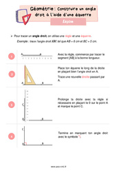 Construire un angle droit à l’aide d’une équerre - Cours, Leçon de géométrie : 6ème Harmos - PDF gratuit à imprimer