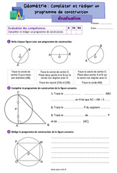 Compléter et rédiger un programme de construction - Évaluation de géométrie : 6ème Harmos - PDF à imprimer