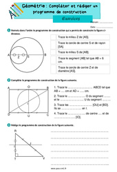 Compléter et rédiger un programme de construction - Exercices de géométrie : 6ème Harmos - PDF à imprimer